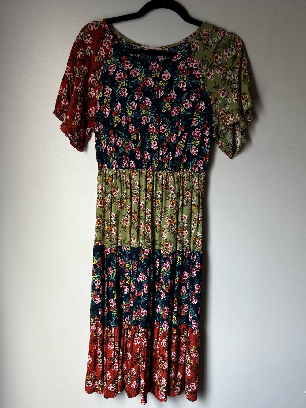 Ces Femme Multicolor Floral Patchwork Midi Dress
